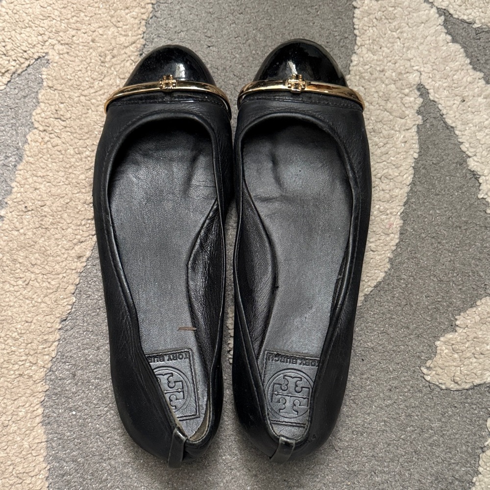 Tory Burch Black Flats with Gold Detail